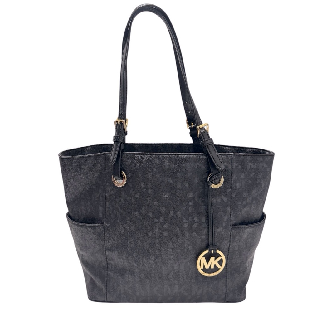 Michael Kors large handbag w side‎ storages center zip Black/Gray canvas